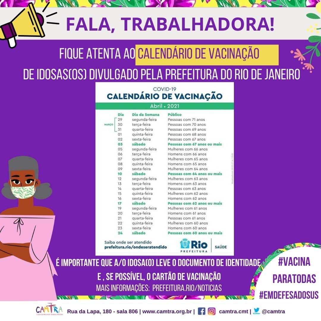 Você está visualizando atualmente Atenção, mulheres trabalhadoras: Calendário de vacinação Covid-19 no Rio de Janeiro
