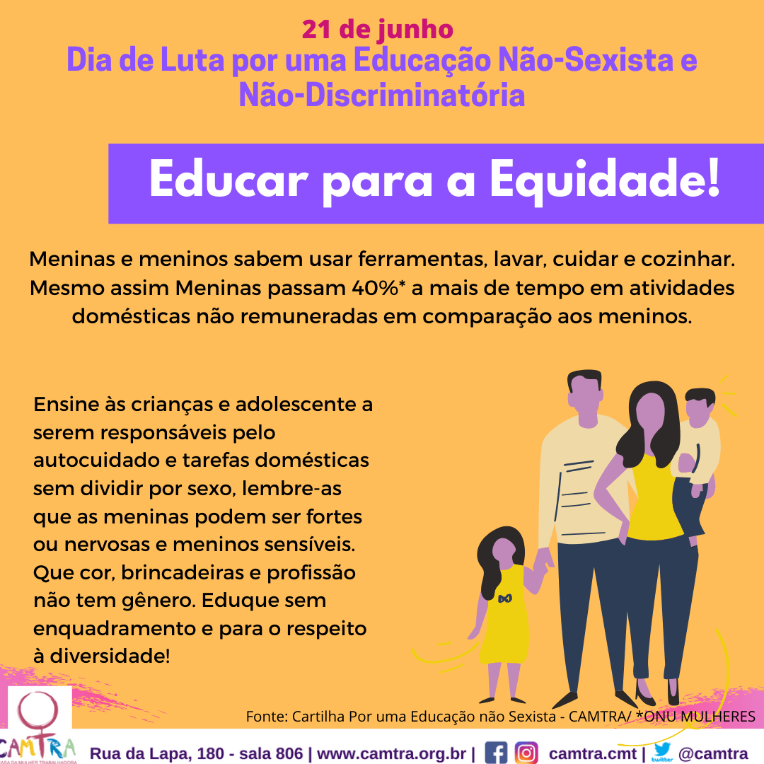 21 de Junho – Dia de Luta por uma Educação Não-Sexista e  Não-Discriminatória - CAMTRA NOVO